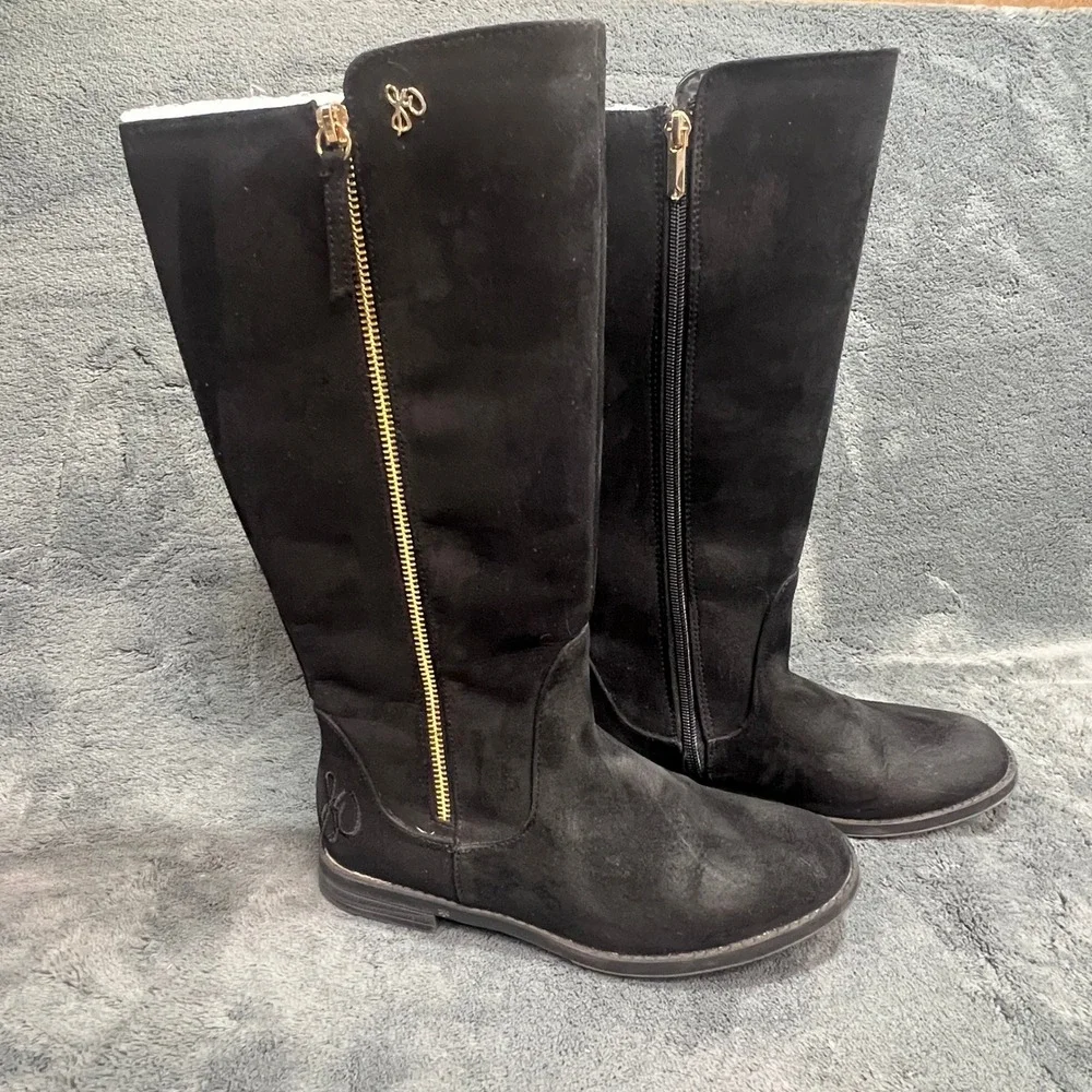 Sam Edelman Kendall Bethany Black Faux Suede Tall Riding Boots Gold Zip Womens 4